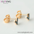 94989 xuping gold plated stud earring with blue turquoise letter v